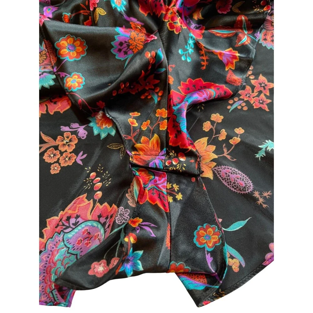 Vintage 90s Cacique Lingerie Negligee Romper Black‎ Floral Sleepwear Sexy L